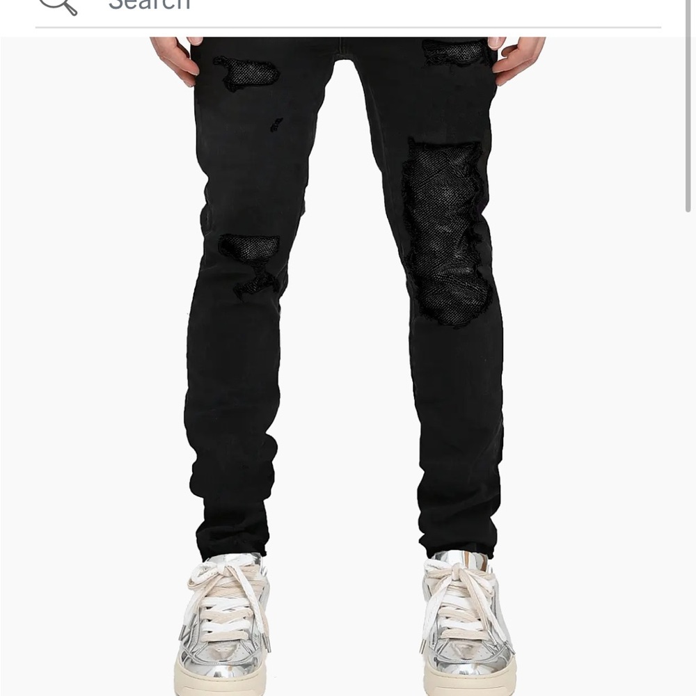 NWT!! Black oil spill distressed men's jeans